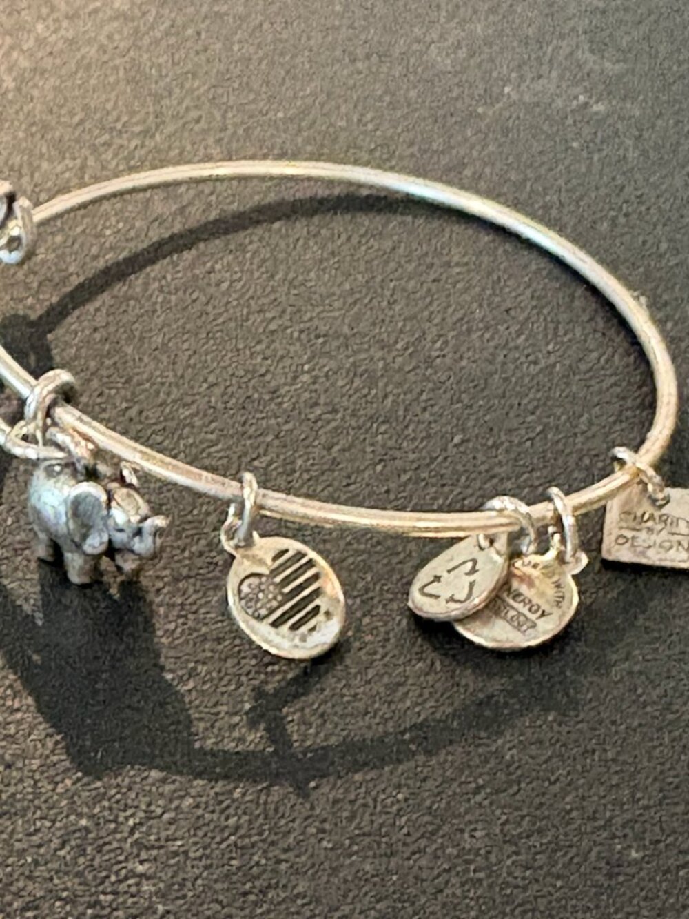 Alex and Ani Elephant Charity by Design Bangle Bracelet Rafaelian Silver Color